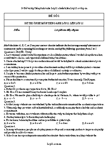 14 Đề bài tập Tiếng Anh ôn hè Lớp 11 chuẩn bị lên Lớp 12 có đáp án